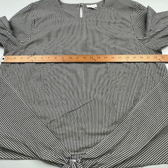 J Jill Top Womens Extra Large Gray White Striped Tie Front Preppy Lagenlook Boho - Picture 9 of 12